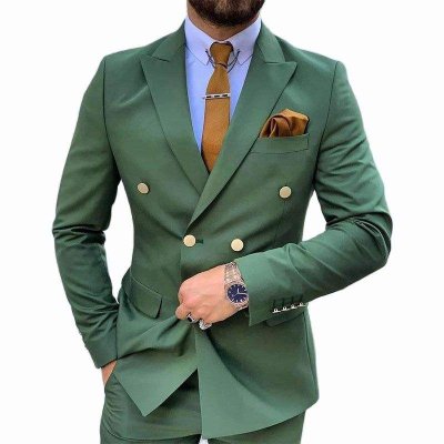 2023 Royal Green Men's Suit Double Breasted Slim Fit Formal Wedding Party Suits Groomsmen Blazer Pants 2 Pieces Mens Suits