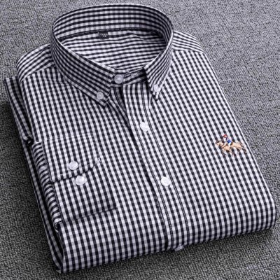  Men's Check Casual Shirt Long Sleeve Pure Cotton Top Slim Fit Men Printed Casual Shirt