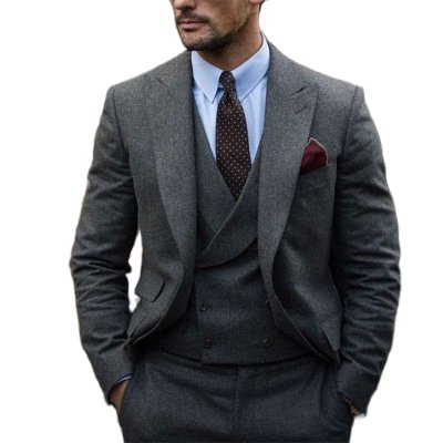 Tuxedos mens suits italian Grey Tweed English costume hommes classic Men's Suit Fitting Blazer Men's groom wear