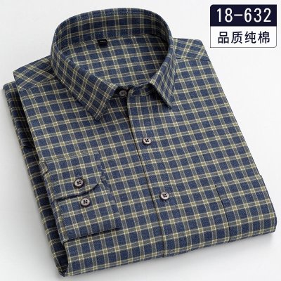 China factory Autumn Winter Pure Cotton Frosted Casual Shirts for Men's Long Sleeve Plaid Shirts Wholesale Super Factory