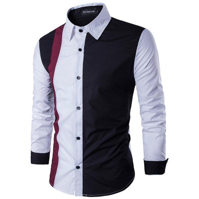 2023 New Style Men's patchwork shirt Fashion slim youth long sleeved shirt with pointed collar
