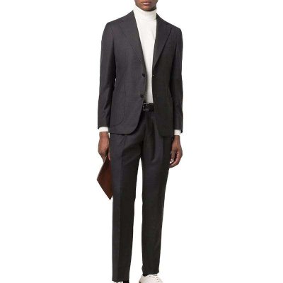 2 pieces suit Same Color design long sleeve jacket buckle cuff middle waist belt formal men's suit