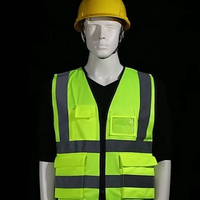 High visibility yellow orange zipper security work safety traffic vest chaleco reflectivo nylon polyester running vest
