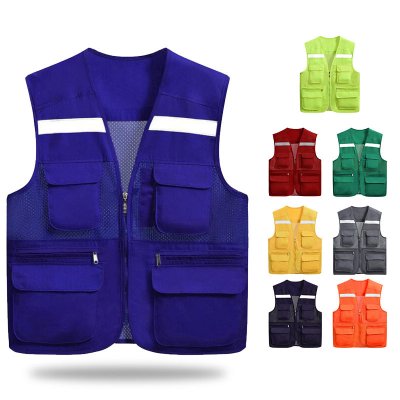 Customized printing logo photography vest Waistcoat for fishing reflective work wear multi pockets ves