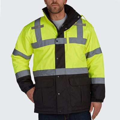 Hot sales Europe Manufacturer custom High Visibility Reflective Winter Bomber Jacket with Detachable hood Zip Out Fleece Liner